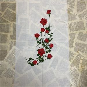 Vtg Alfred Shaheen Fabric Red Roses Hand Printed